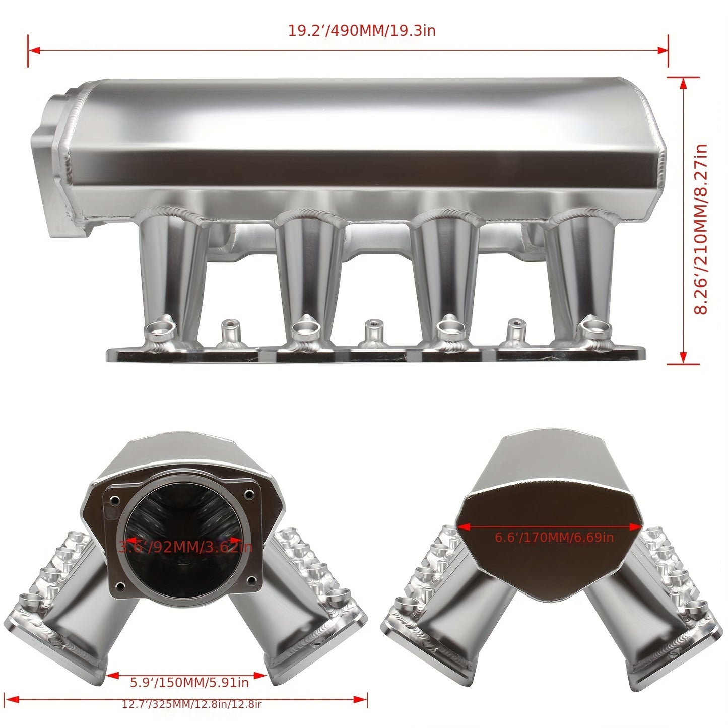 92mm Intake Manifold Kit with Fuel Rail Fit and Throttle Body 92mm Throttle Body Sheet Metal Fabricated EFI 15° Throttle Opening for for Chevy for GMC for Pontiac LS LS1 LS2 LS6 Silvery