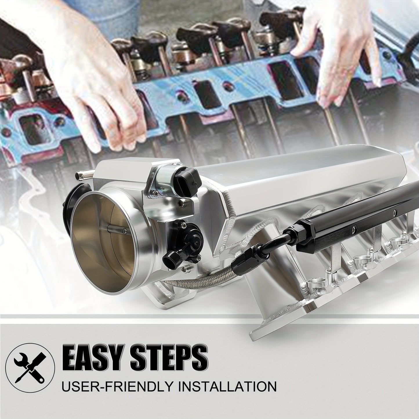 92mm Intake Manifold Kit with Fuel Rail Fit and Throttle Body 92mm Throttle Body Sheet Metal Fabricated EFI 15° Throttle Opening for for Chevy for GMC for Pontiac LS LS1 LS2 LS6 Silvery