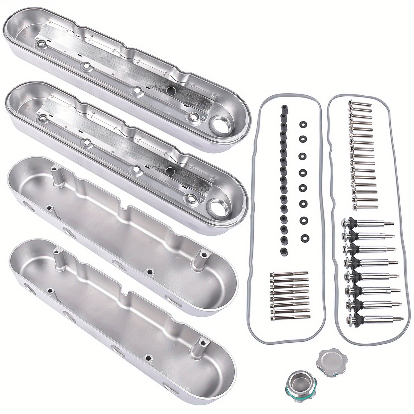 2pcs LS Smooth Cast Valve Covers with Coil Mounts, Replacement for Chevy Small Block SB V8 293 325 346 350 364 376 427 - OEM Compatible Part Numbers 8082-3S, 8082-3, JM8082-3, JM8082-3S