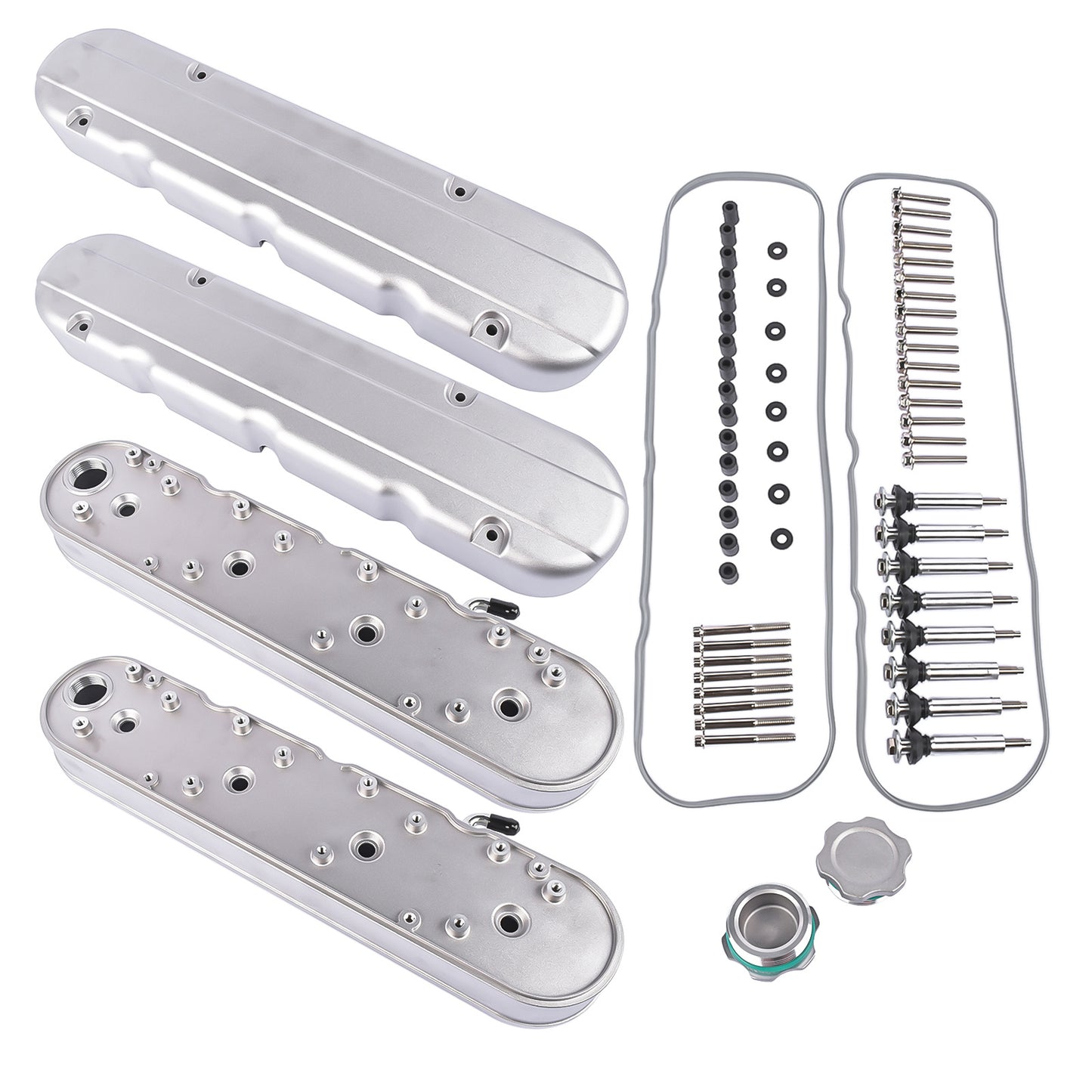 2pcs LS Smooth Cast Valve Covers with Coil Mounts, Replacement for Chevy Small Block SB V8 293 325 346 350 364 376 427 - OEM Compatible Part Numbers 8082-3S, 8082-3, JM8082-3, JM8082-3S