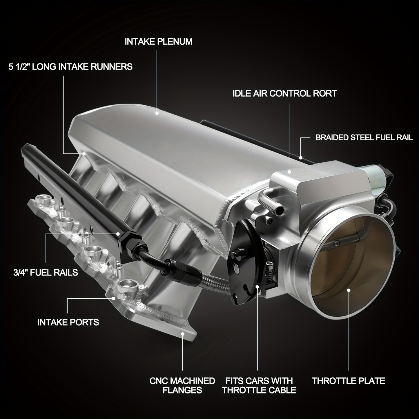 92mm Intake Manifold Kit with Fuel Rail Fit and Throttle Body 92mm Throttle Body Sheet Metal Fabricated EFI 15° Throttle Opening for for Chevy for GMC for Pontiac LS LS1 LS2 LS6 Silvery