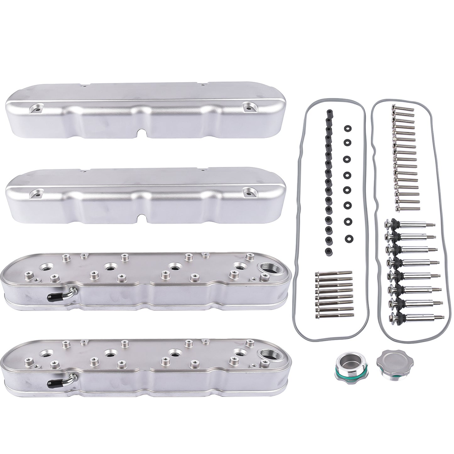 2pcs LS Smooth Cast Valve Covers with Coil Mounts, Replacement for Chevy Small Block SB V8 293 325 346 350 364 376 427 - OEM Compatible Part Numbers 8082-3S, 8082-3, JM8082-3, JM8082-3S