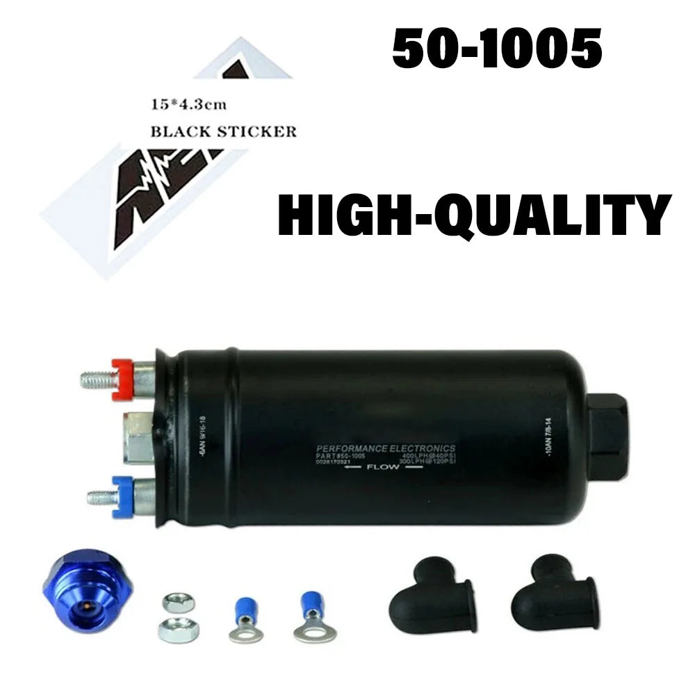 In Stock 0580254044 50-1005 400LPH High Pressure Inline Fuel Pump Kit E85 10AN Fitting+60MM Fuel Filter Bracket + for A-EM Decal