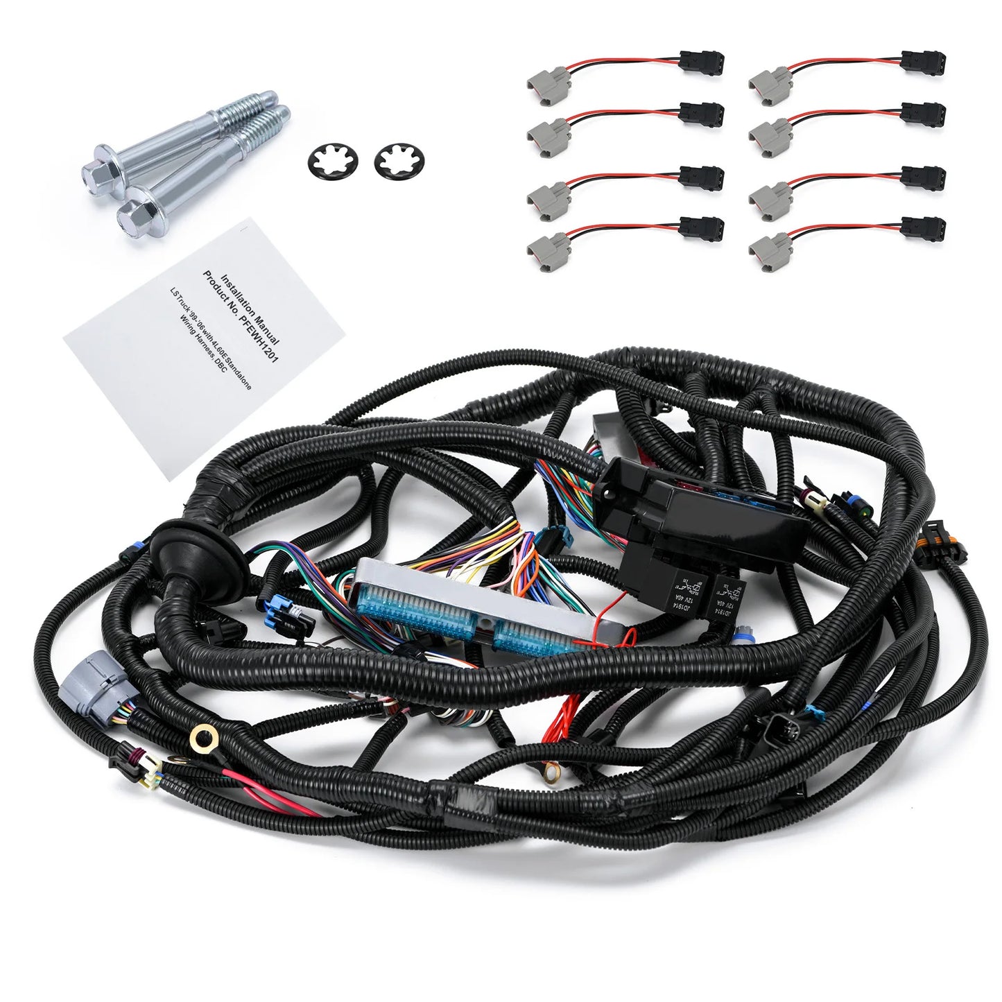 4L60E DBC LS Standalone Wiring Harness with 8 Pack Fuel Injector Connector Adapter EV1 Transfer to EV6 For GM LS1 4.8/5.3/6.0L