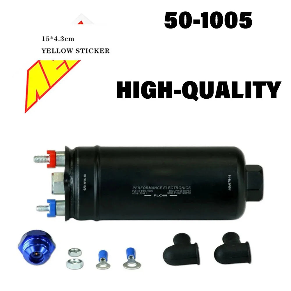 In Stock 0580254044 50-1005 400LPH High Pressure Inline Fuel Pump Kit E85 10AN Fitting+60MM Fuel Filter Bracket + for A-EM Decal