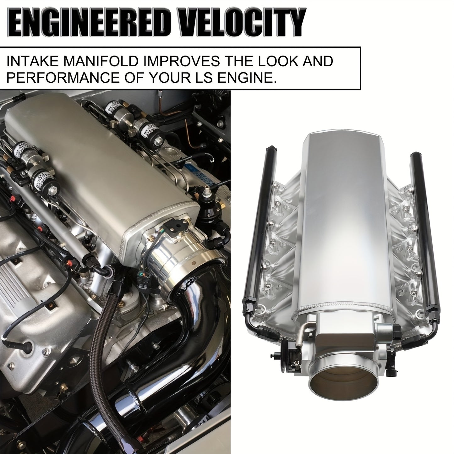92mm Intake Manifold Kit with Fuel Rail Fit and Throttle Body 92mm Throttle Body Sheet Metal Fabricated EFI 15° Throttle Opening for for Chevy for GMC for Pontiac LS LS1 LS2 LS6 Silvery