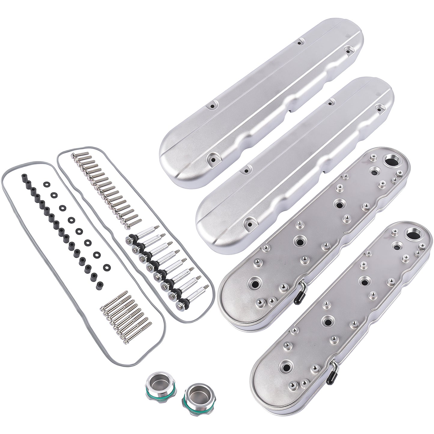 2pcs LS Smooth Cast Valve Covers with Coil Mounts, Replacement for Chevy Small Block SB V8 293 325 346 350 364 376 427 - OEM Compatible Part Numbers 8082-3S, 8082-3, JM8082-3, JM8082-3S