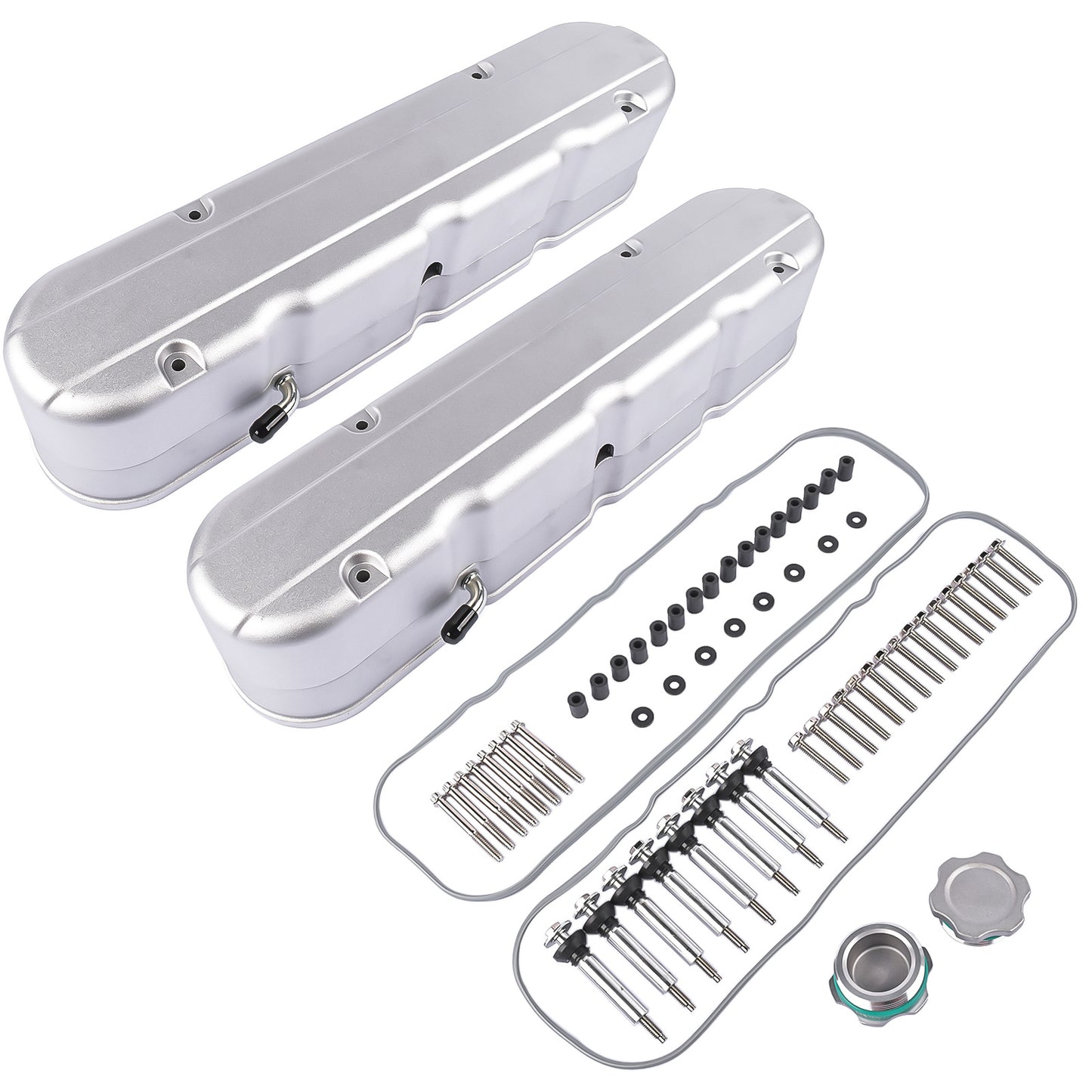 2pcs LS Smooth Cast Valve Covers with Coil Mounts, Replacement for Chevy Small Block SB V8 293 325 346 350 364 376 427 - OEM Compatible Part Numbers 8082-3S, 8082-3, JM8082-3, JM8082-3S