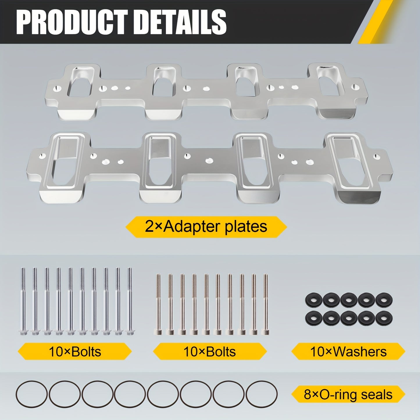 LS1 Cathedral Port Cylinder Head To LS3 LSA ZL1 CTS-V Billet Rectangle Intake Manifold Adapter Plates -Silver