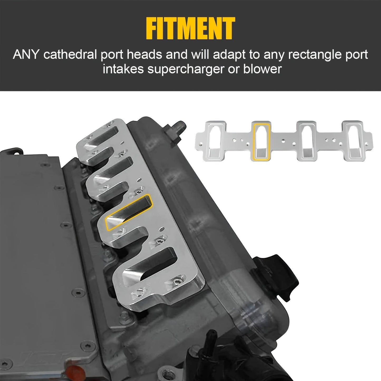 LS1 Cathedral Port Cylinder Head To LS3 LSA ZL1 CTS-V Billet Rectangle Intake Manifold Adapter Plates -Silver