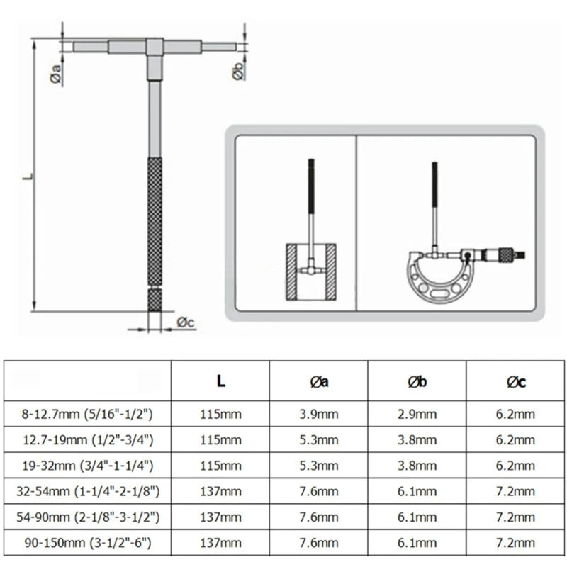 Telescoping Bore Gauge Set | 8–150mm (5/16–6”) Inside Measuring T-Gauge Set for Engine Building