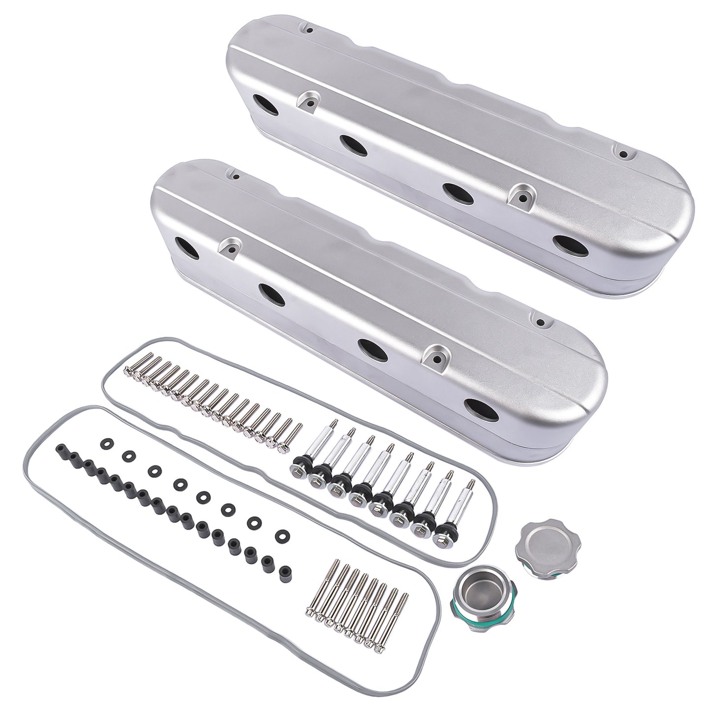 2pcs LS Smooth Cast Valve Covers with Coil Mounts, Replacement for Chevy Small Block SB V8 293 325 346 350 364 376 427 - OEM Compatible Part Numbers 8082-3S, 8082-3, JM8082-3, JM8082-3S